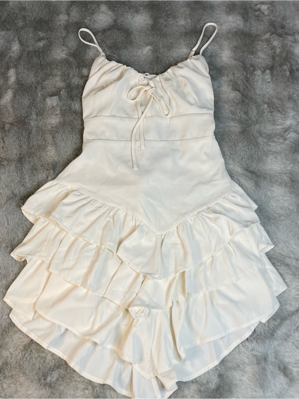 Women's Cream Ruffled Mini Dress with Tie Front-0218
